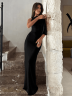 Sukienka maxi na jedno ramię z kokardą - Arkadya Outlet - Women Maxi Dress