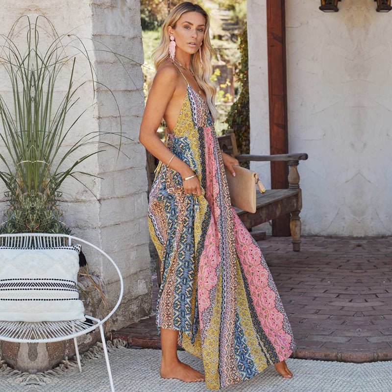 Sukienka maxi o luźnym kroju z odkrytymi plecami - Arkadya Outlet - Women Maxi Dress