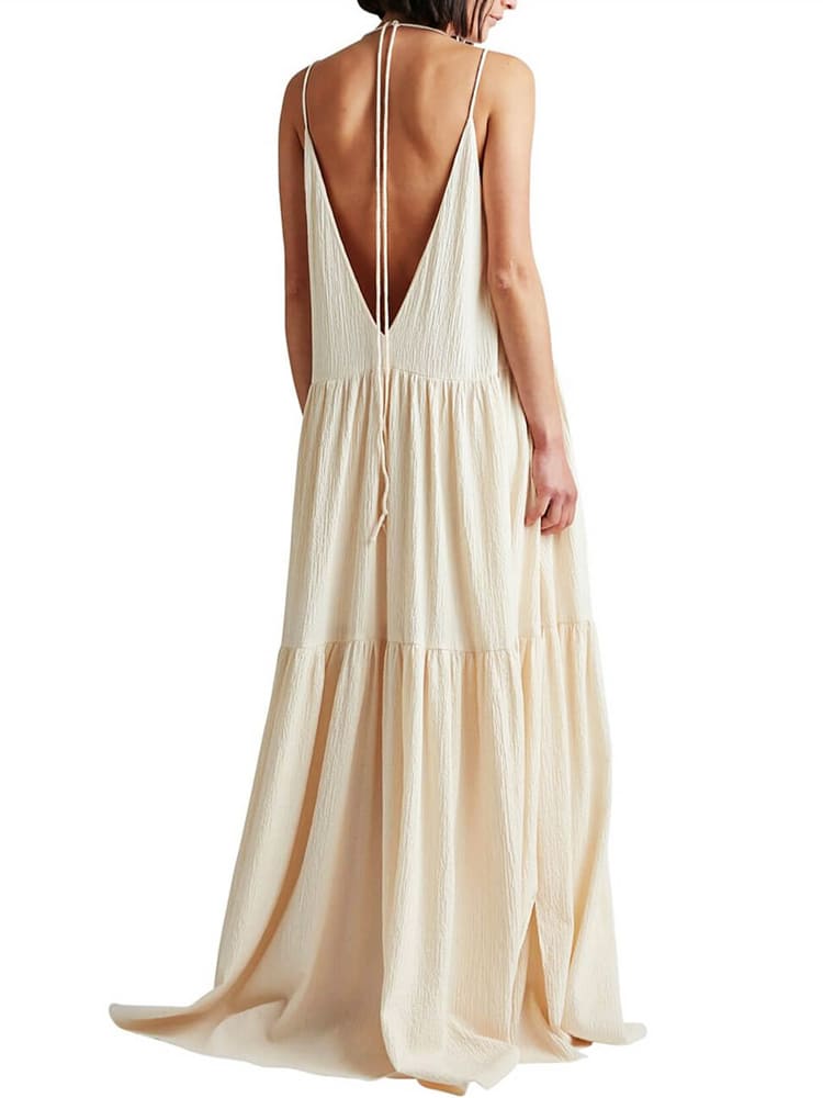 Sukienka maxi plisowana warstwowa - Arkadya Outlet - Women Maxi Dress