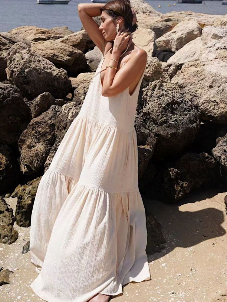Sukienka maxi plisowana warstwowa - Arkadya Outlet - Women Maxi Dress