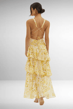 Sukienka maxi w kwiaty z warstwową spódnicą - Arkadya Outlet - Women Maxi Dress