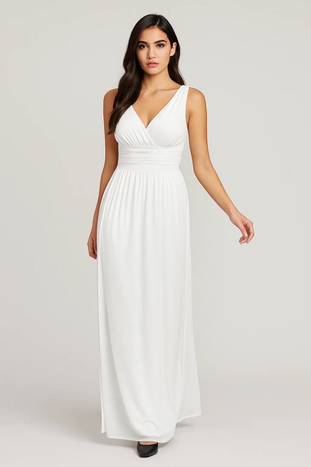 Sukienka maxi z dekoltem V i podkreśloną talią - Arkadya Outlet - Women Maxi Dress
