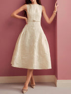 Sukienka midi A - line plisowana z dekoltem łódkowym - Arkadya Outlet - Women Midi Dress