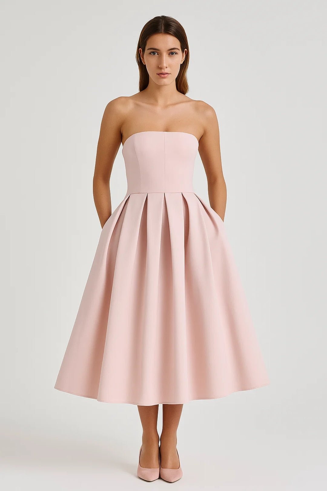 Sukienka midi bez ramiączek rozkloszowana - Arkadya Outlet - Women Midi Dress