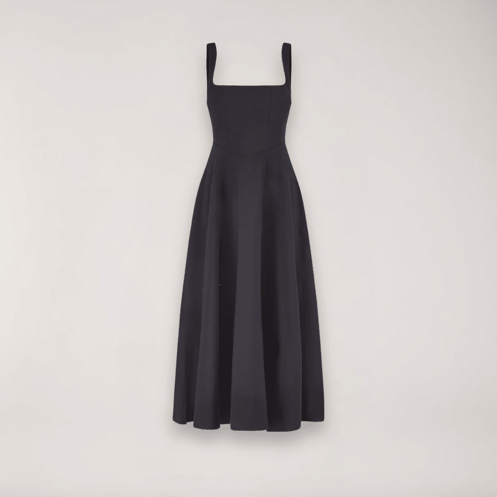Sukienka midi damska bez rękawów z dekoltem w serek – regularny krój z plisowanym dołem - Arkadya Outlet - Women Midi Dress