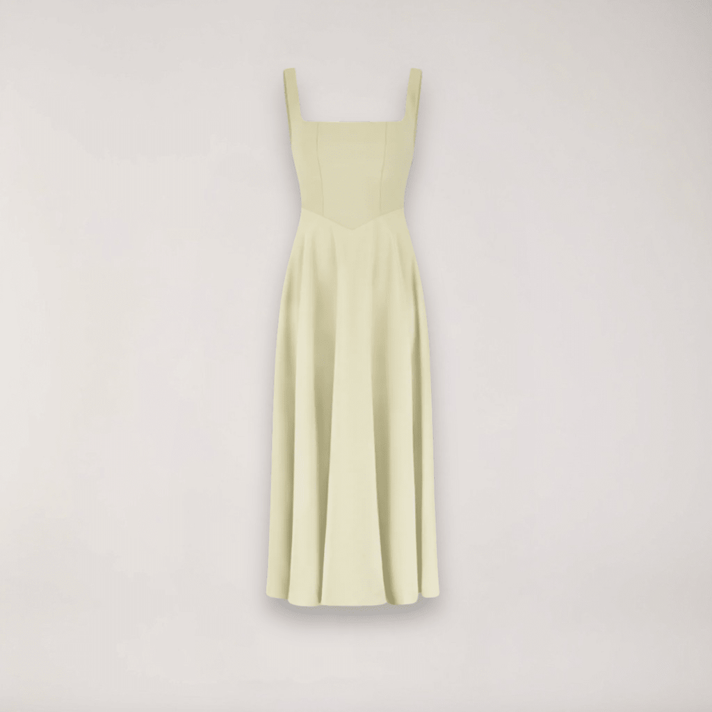 Sukienka midi damska bez rękawów z dekoltem w serek – regularny krój z plisowanym dołem - Arkadya Outlet - Women Midi Dress