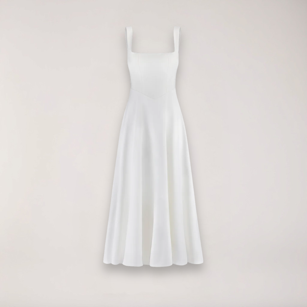 Sukienka midi damska bez rękawów z dekoltem w serek – regularny krój z plisowanym dołem - Arkadya Outlet - Women Midi Dress