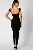 Sukienka midi damska bodycon – dekolt hiszpański - Arkadya Outlet - Women Midi Dress