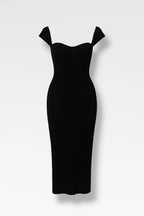 Sukienka midi damska bodycon – dekolt hiszpański - Arkadya Outlet - Women Midi Dress
