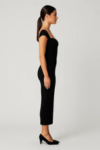 Sukienka midi damska bodycon – dekolt hiszpański - Arkadya Outlet - Women Midi Dress