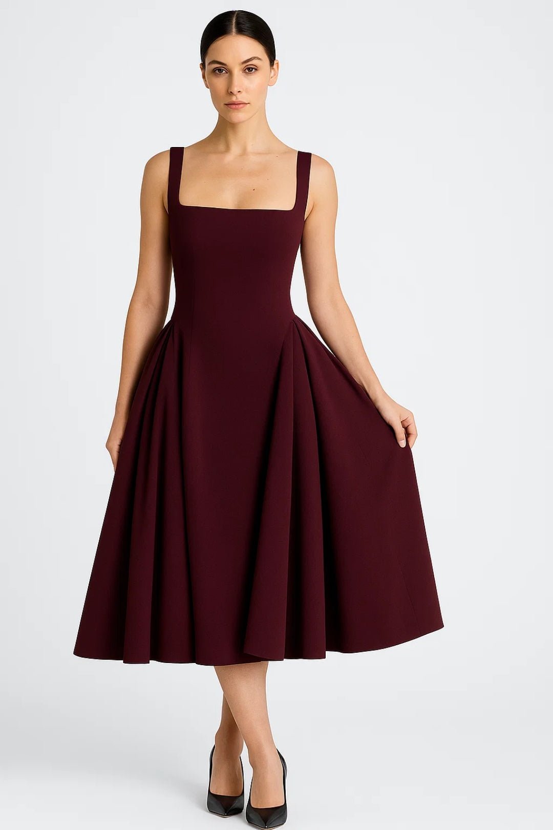 Sukienka midi damska – dopasowana góra, rozkloszowany dół - Arkadya Outlet - Women Midi Dress