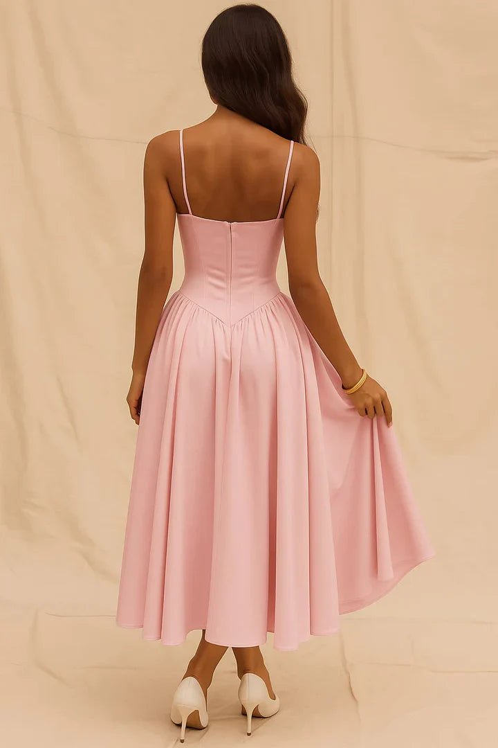 Sukienka midi damska elegancka na cienkich ramiączkach – długość poniżej kolana - Arkadya Outlet - Women Midi Dress