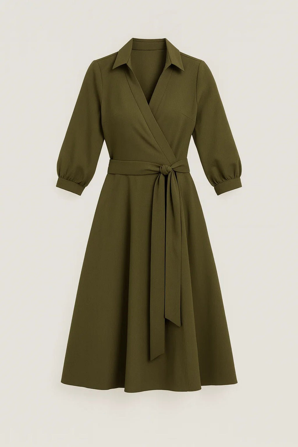 Sukienka midi damska kopertowa – długi rękaw, wiązanie - Arkadya Outlet - Women Midi Dress