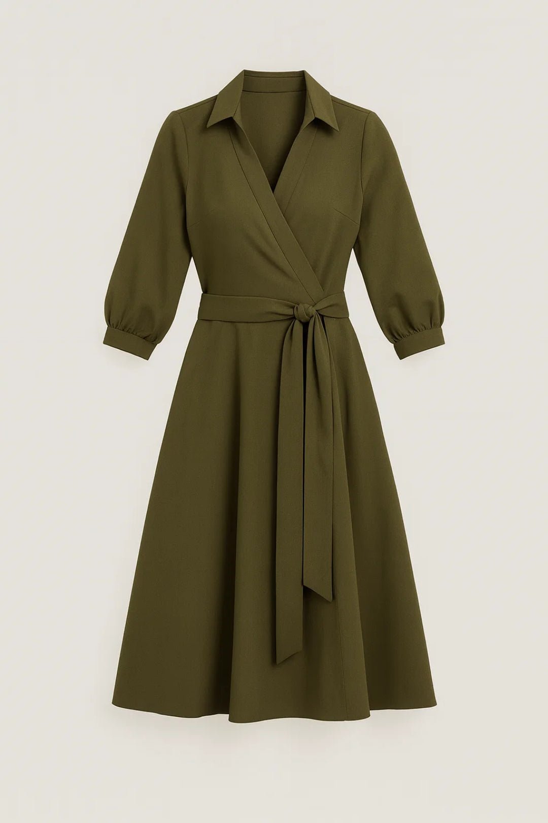 Sukienka midi damska kopertowa – długi rękaw, wiązanie - Arkadya Outlet - Women Midi Dress