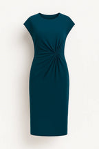 Sukienka midi damska – krótki rękaw, okrągły dekolt - Arkadya Outlet - Women Midi Dress