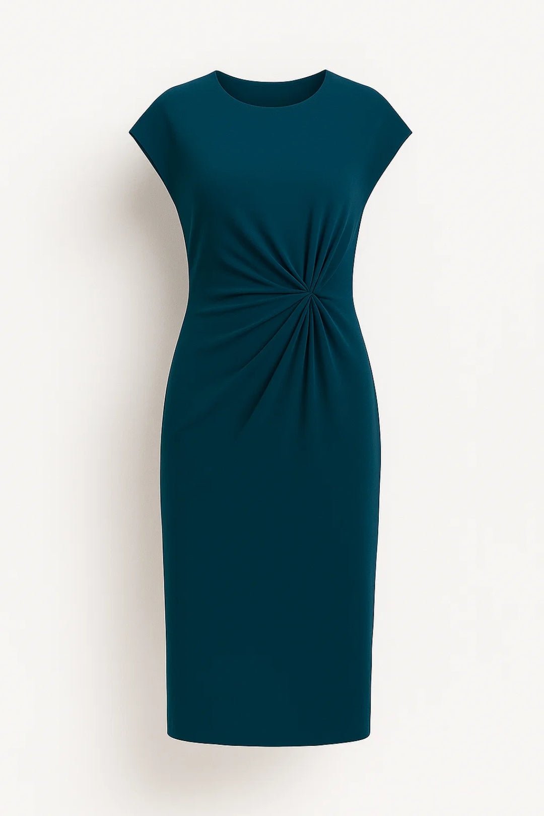Sukienka midi damska – krótki rękaw, okrągły dekolt - Arkadya Outlet - Women Midi Dress