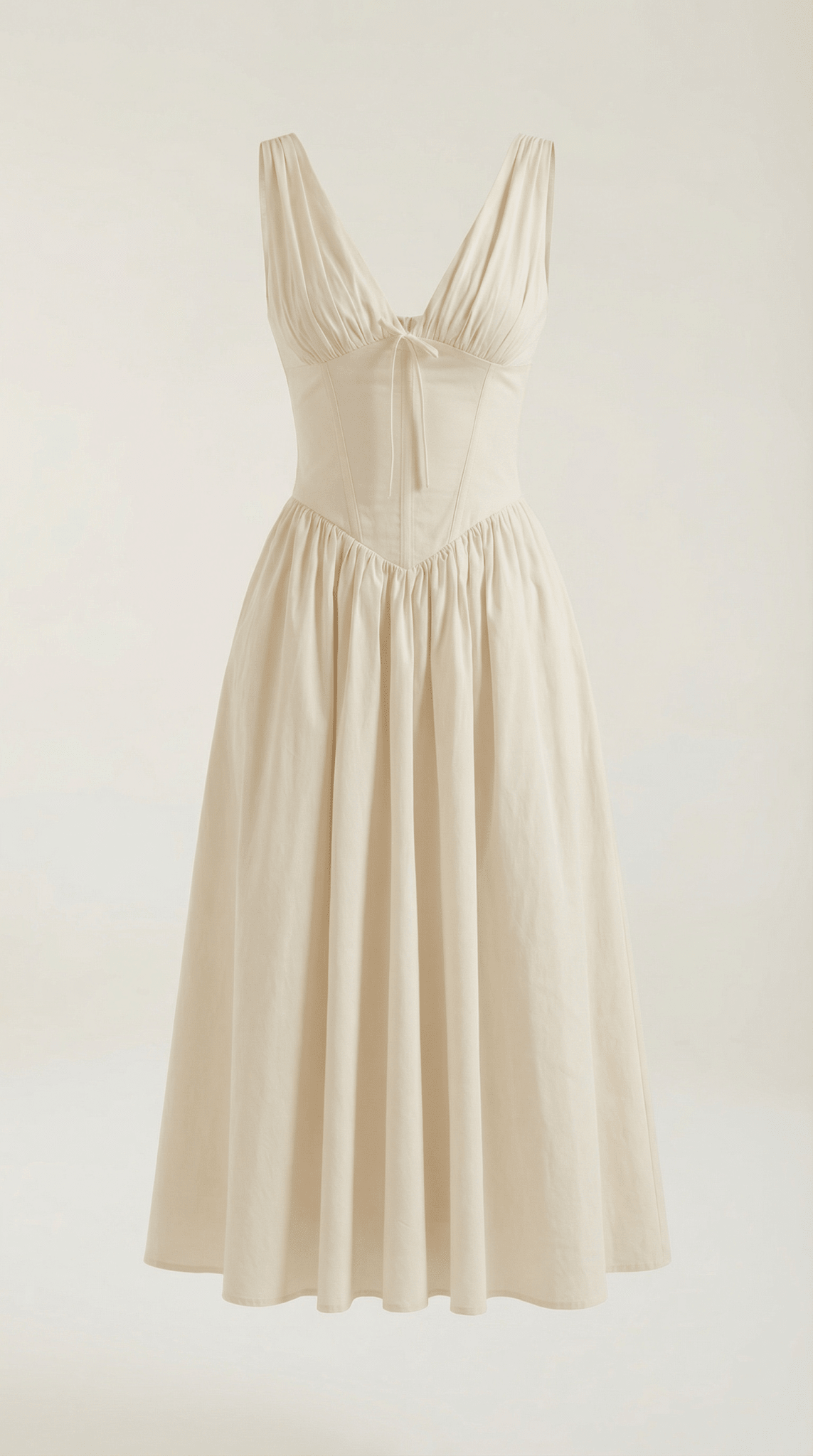 Sukienka midi dekolt V – dopasowana góra, marszczony dół - Arkadya Outlet - Women Midi Dress