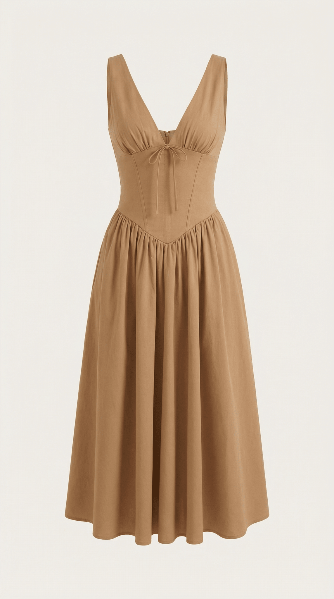 Sukienka midi dekolt V – dopasowana góra, marszczony dół - Arkadya Outlet - Women Midi Dress