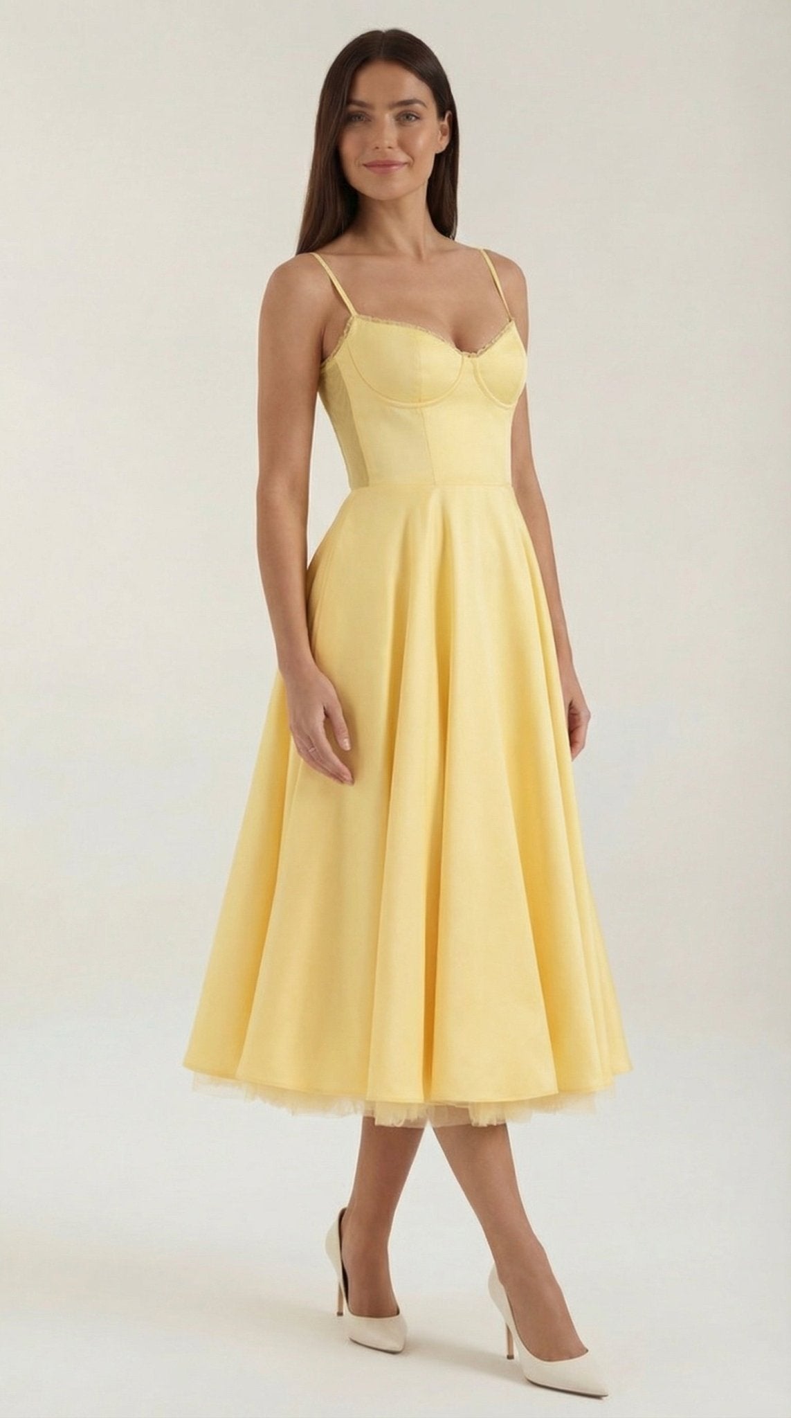 Sukienka midi dekolt w serce – cienkie ramiączka - Arkadya Outlet - Women Midi Dress