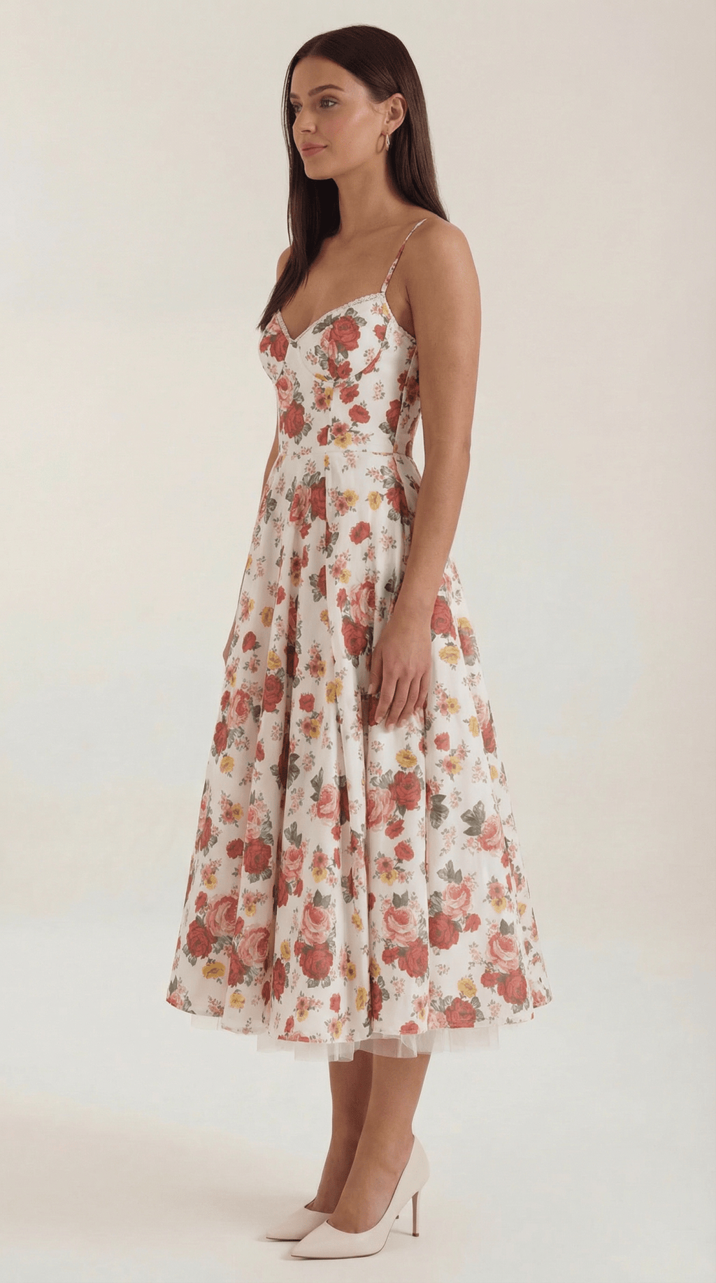 Sukienka midi dekolt w serce – cienkie ramiączka - Arkadya Outlet - Women Midi Dress