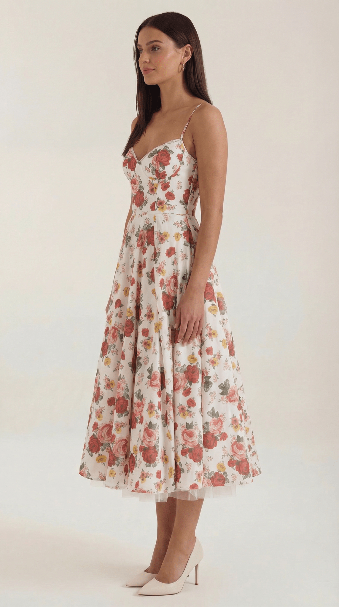 Sukienka midi dekolt w serce – cienkie ramiączka - Arkadya Outlet - Women Midi Dress