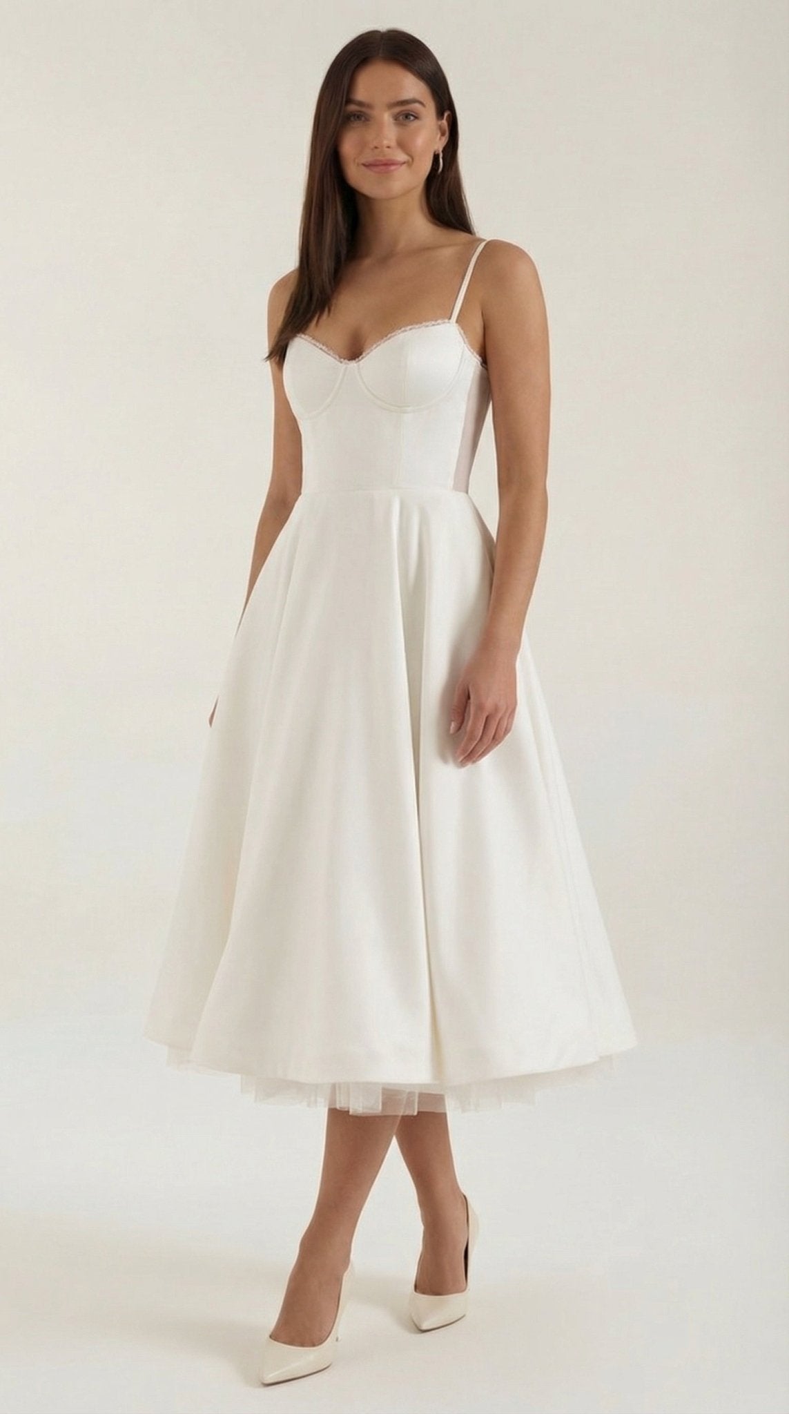 Sukienka midi dekolt w serce – cienkie ramiączka - Arkadya Outlet - Women Midi Dress