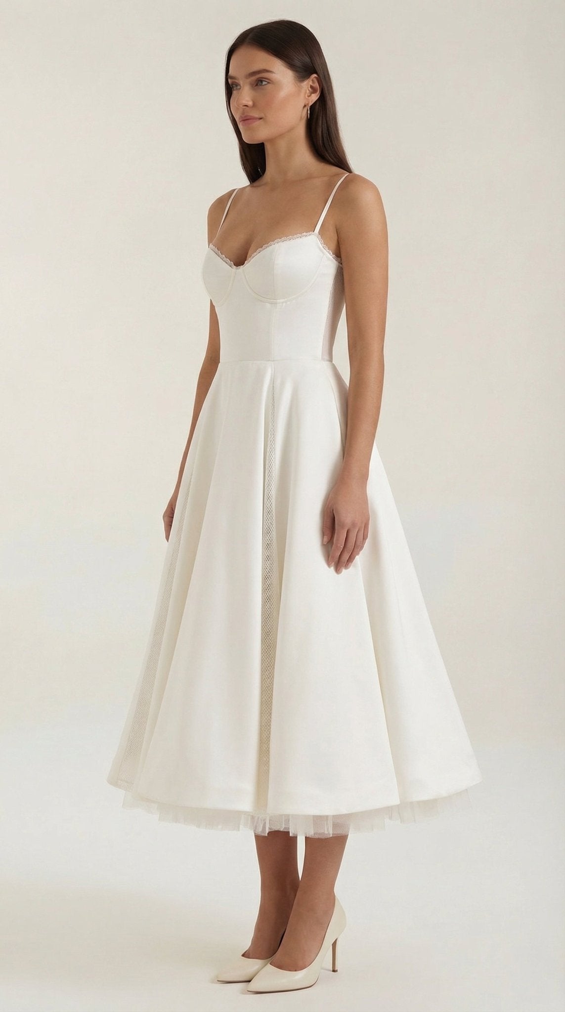 Sukienka midi dekolt w serce – cienkie ramiączka - Arkadya Outlet - Women Midi Dress