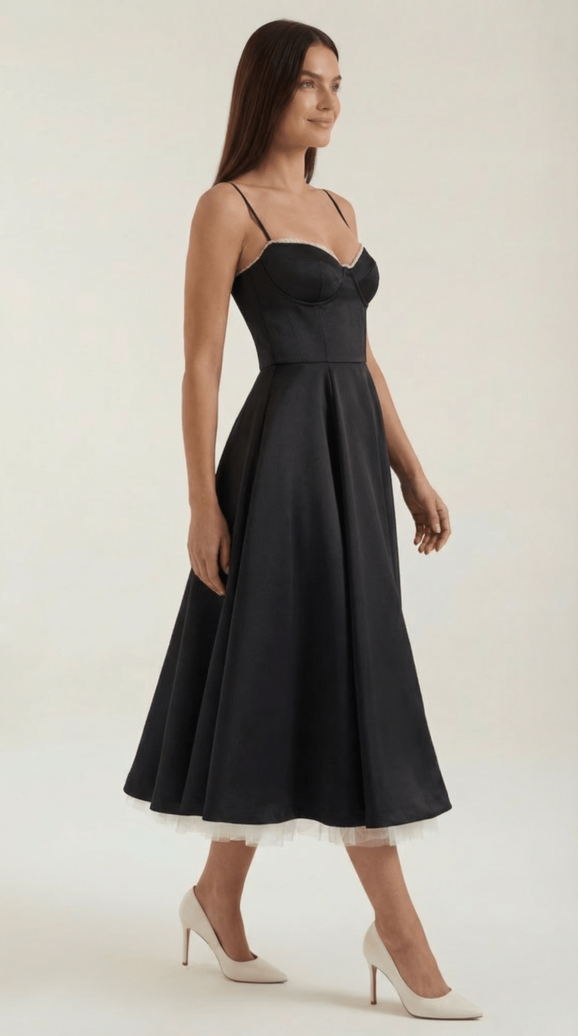 Sukienka midi dekolt w serce – cienkie ramiączka - Arkadya Outlet - Women Midi Dress