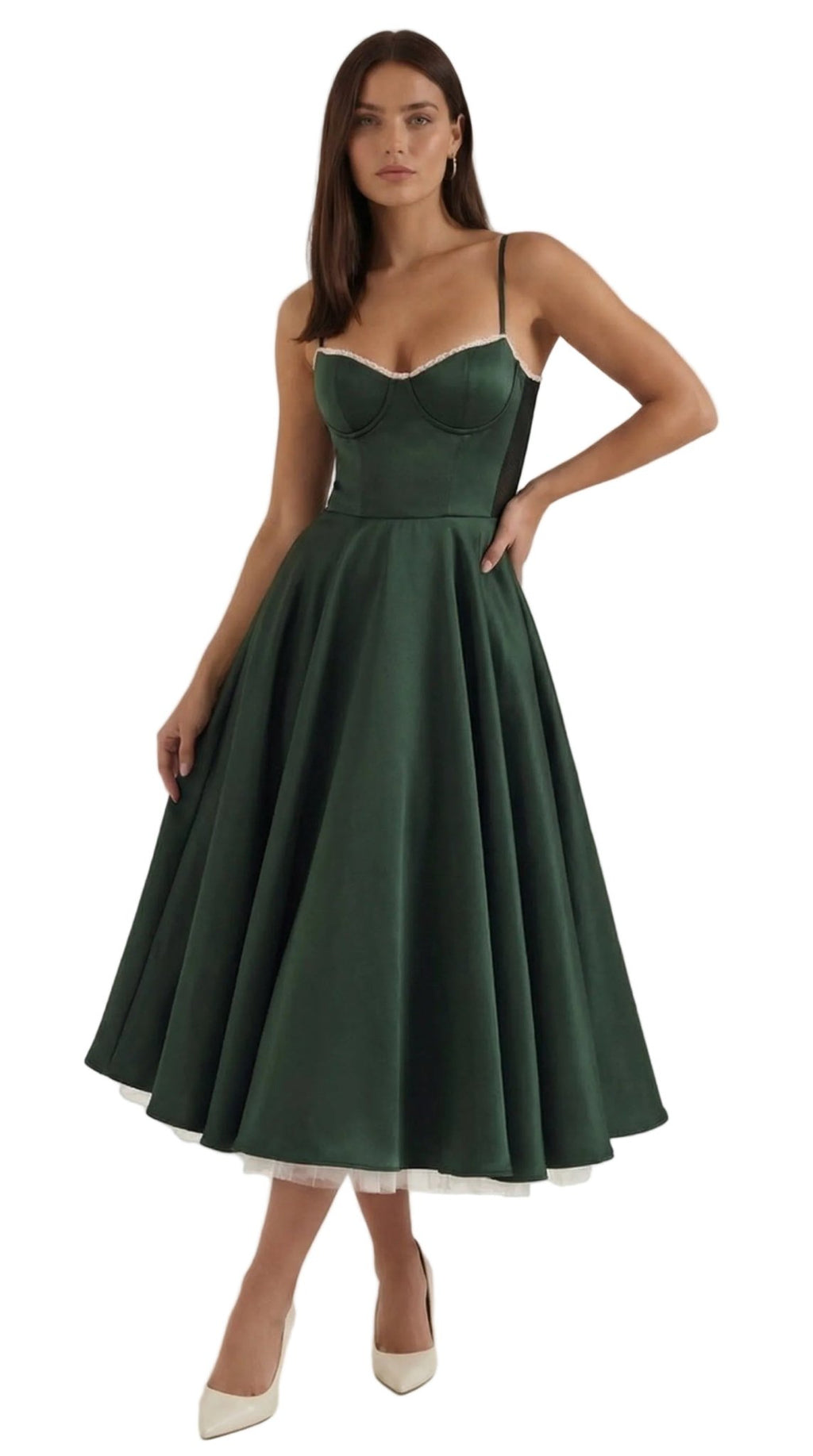 Sukienka midi dekolt w serce – cienkie ramiączka - Arkadya Outlet - Women Midi Dress