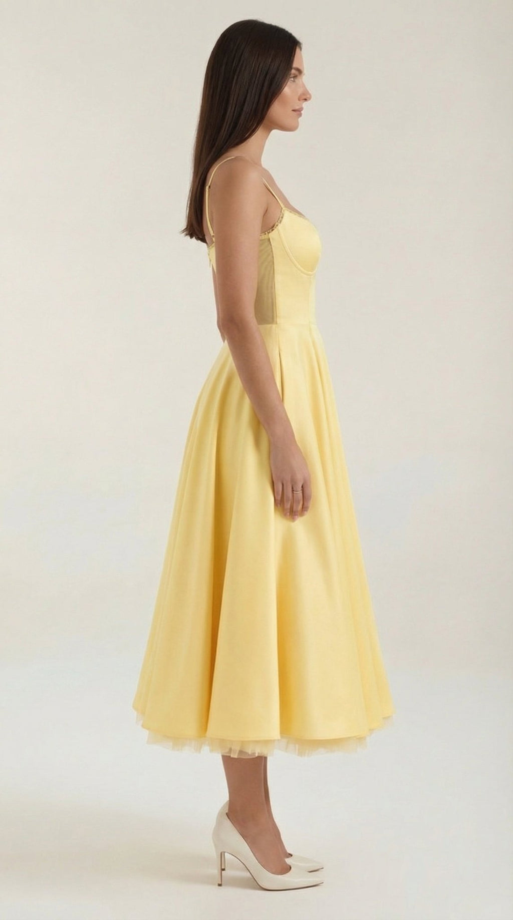 Sukienka midi dekolt w serce – cienkie ramiączka - Arkadya Outlet - Women Midi Dress
