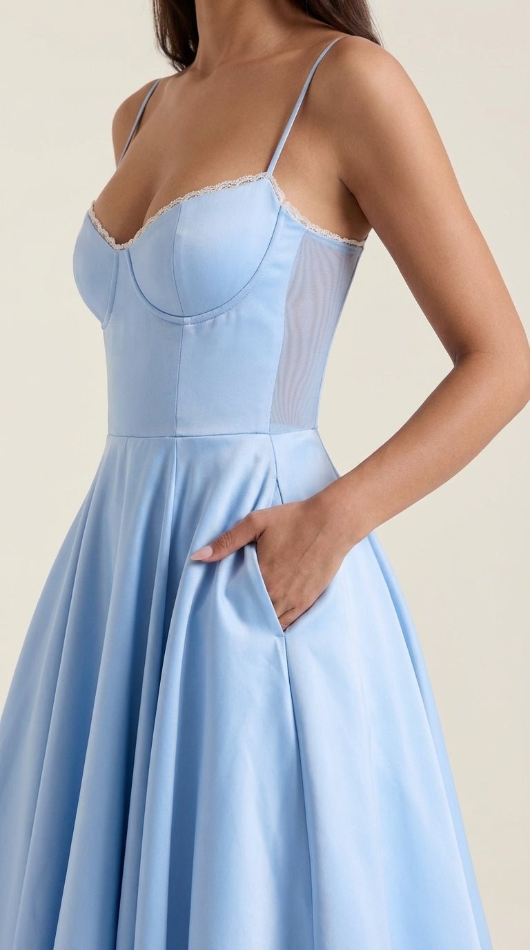 Sukienka midi dekolt w serce – cienkie ramiączka - Arkadya Outlet - Women Midi Dress