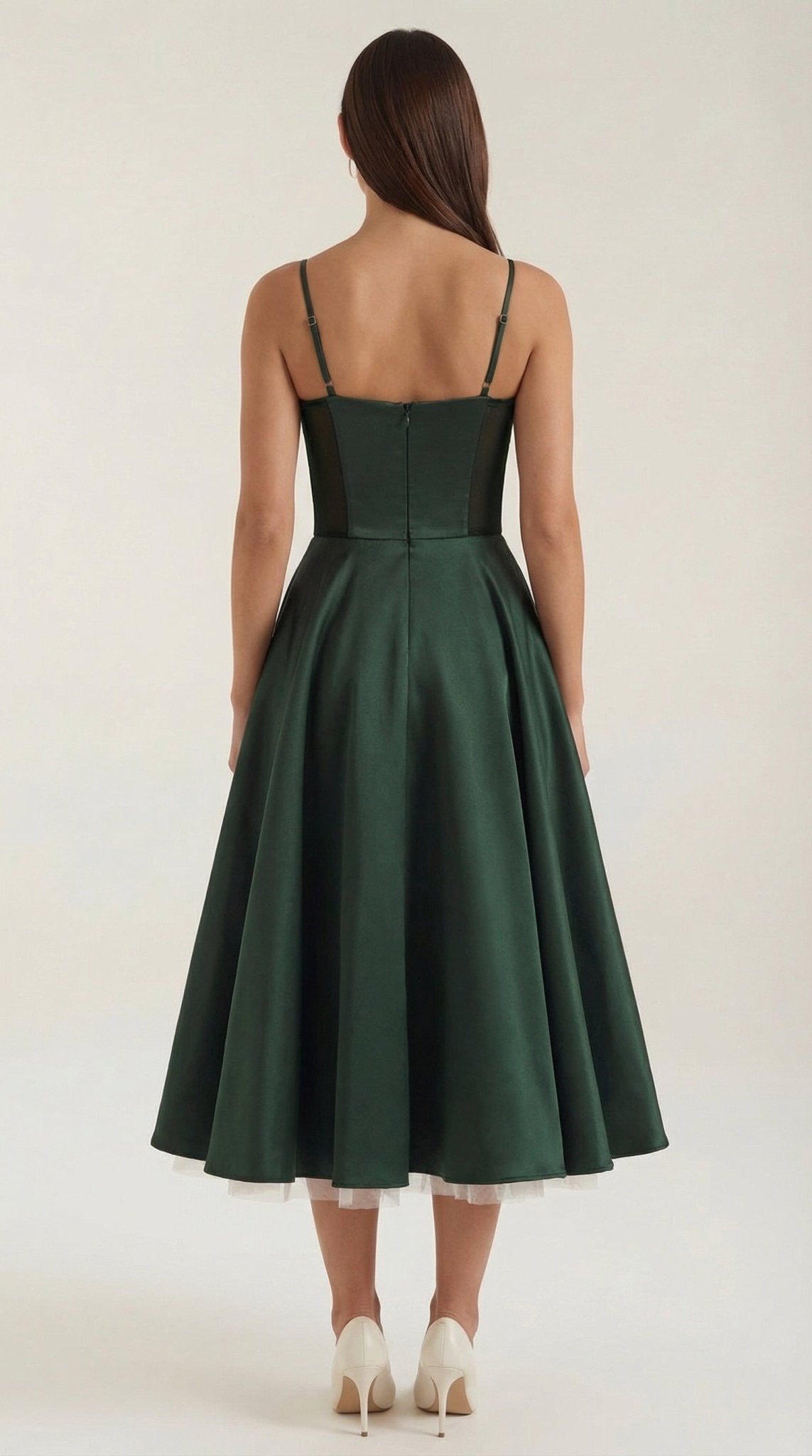 Sukienka midi dekolt w serce – cienkie ramiączka - Arkadya Outlet - Women Midi Dress