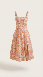 Sukienka midi dekolt w serce – krój A, rozcięcie boczne - Arkadya Outlet - Women Midi Dress