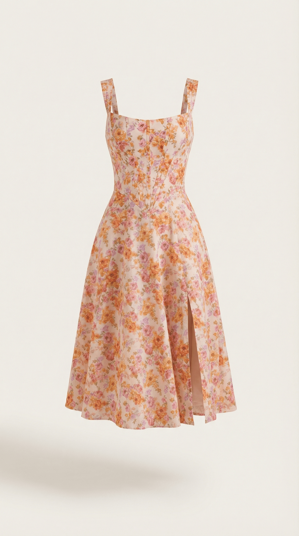 Sukienka midi dekolt w serce – krój A, rozcięcie boczne - Arkadya Outlet - Women Midi Dress