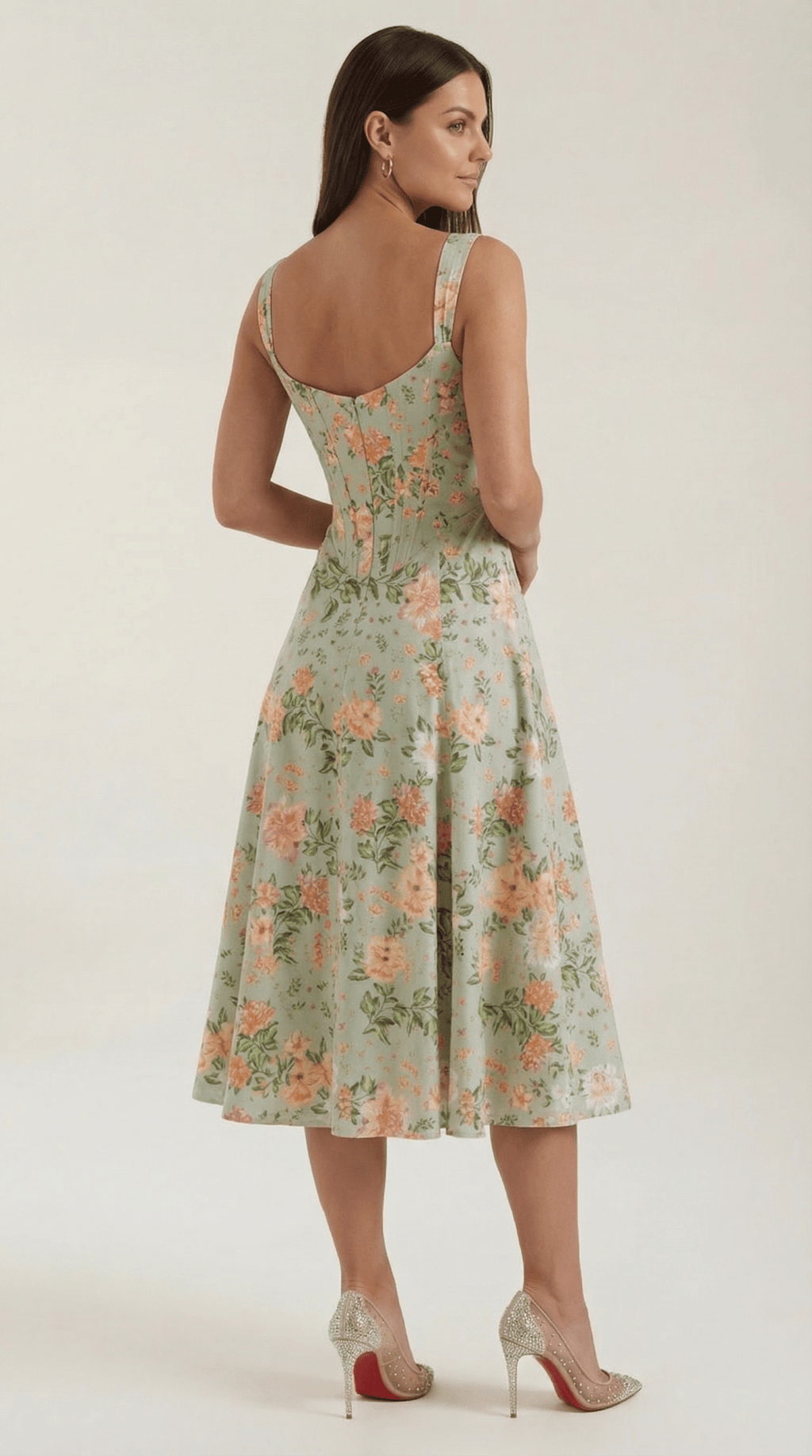 Sukienka midi dekolt w serce – krój A, rozcięcie boczne - Arkadya Outlet - Women Midi Dress