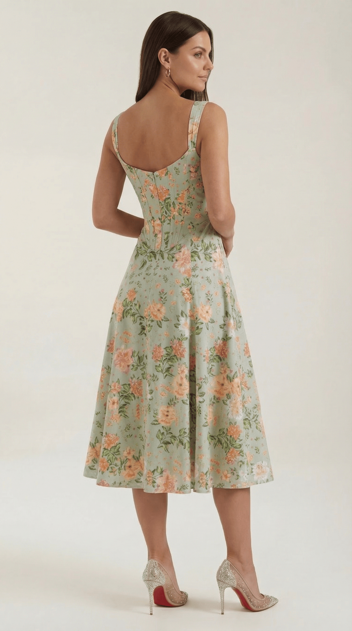 Sukienka midi dekolt w serce – krój A, rozcięcie boczne - Arkadya Outlet - Women Midi Dress