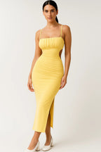 Sukienka midi dopasowana z plisowaniem - Arkadya Outlet - Women Midi Dress