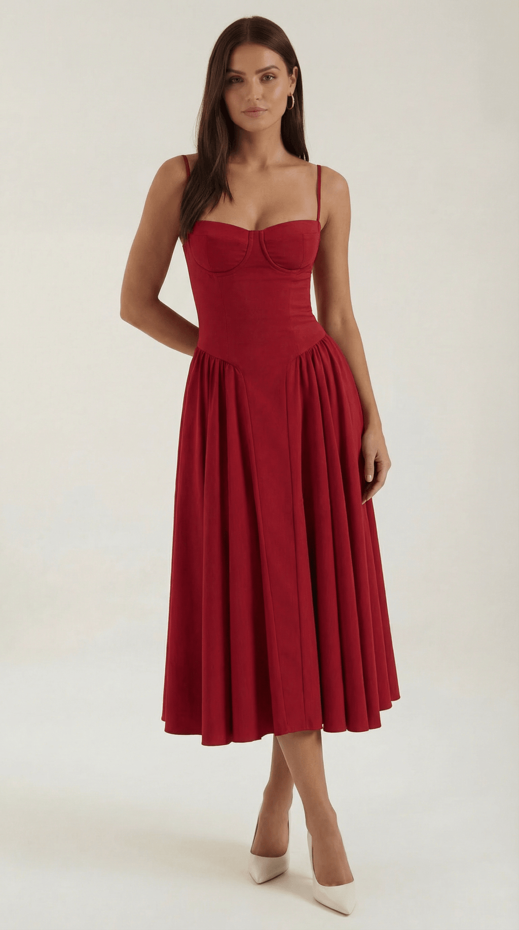 Sukienka midi gorsetowa – dekolt w serce, ramiączka - Arkadya Outlet - Women Midi Dress