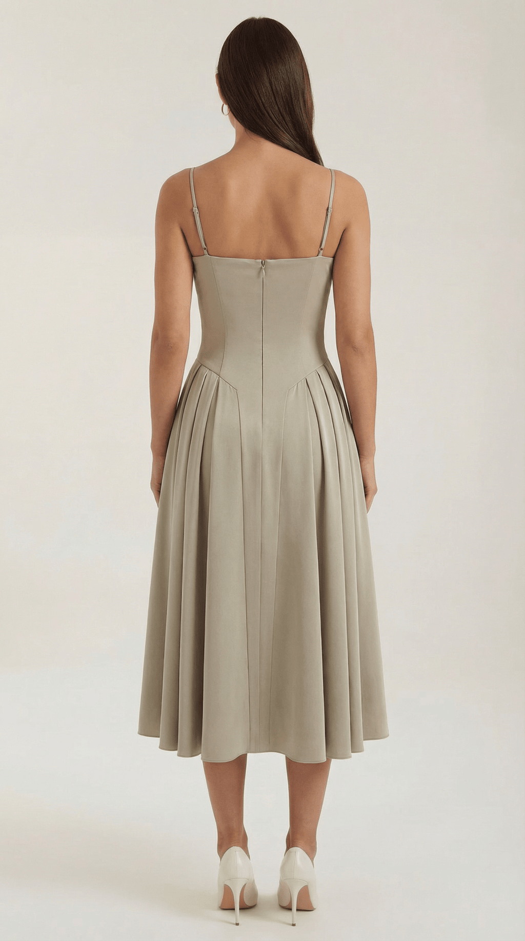 Sukienka midi gorsetowa – dekolt w serce, ramiączka - Arkadya Outlet - Women Midi Dress