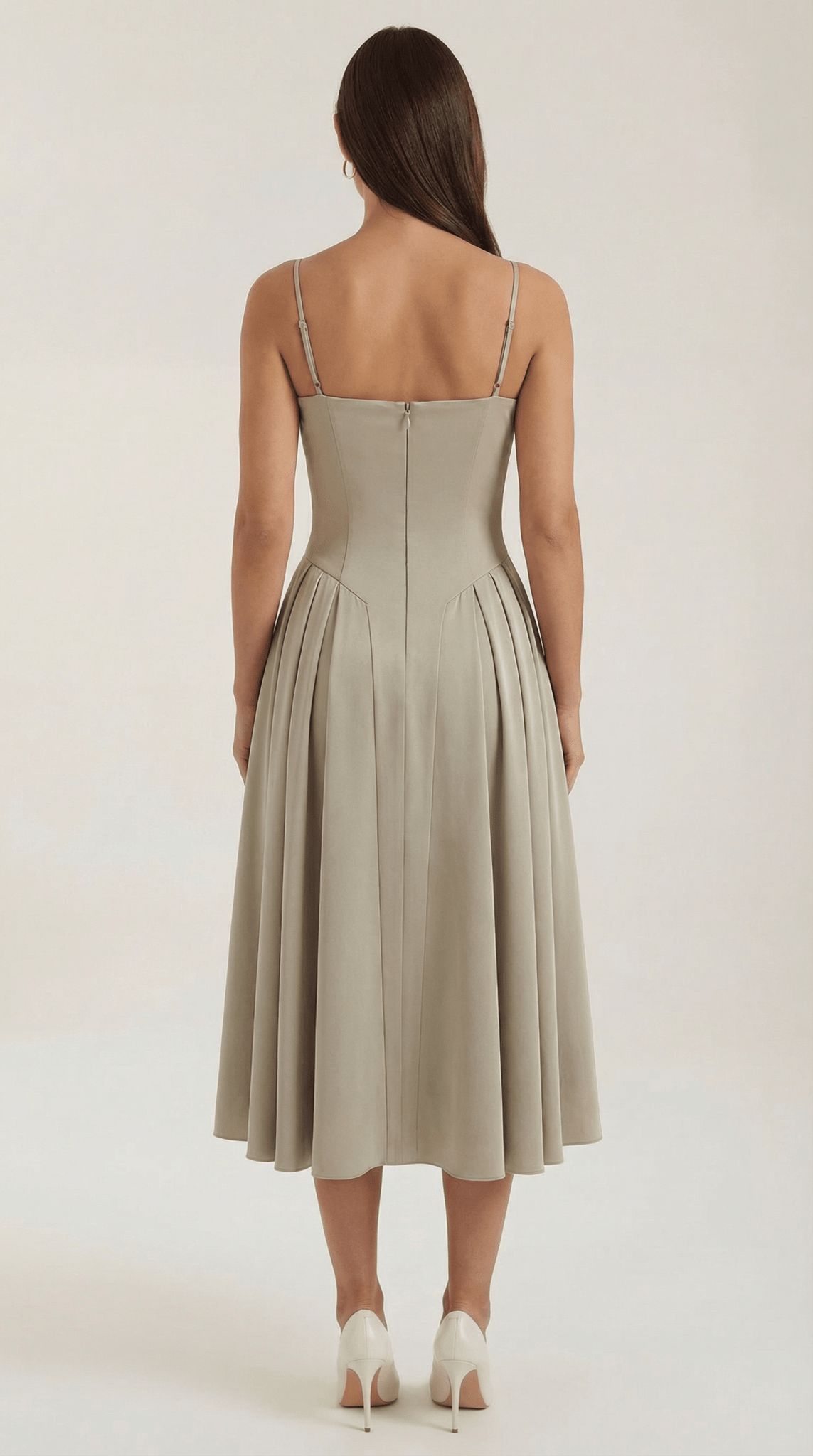 Sukienka midi gorsetowa – dekolt w serce, ramiączka - Arkadya Outlet - Women Midi Dress