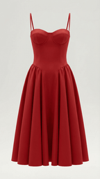 Sukienka midi gorsetowa – dekolt w serce, ramiączka - Arkadya Outlet - Women Midi Dress