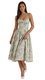 Sukienka midi gorsetowa – dekolt w serce, ramiączka - Arkadya Outlet - Women Midi Dress