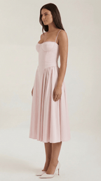 Sukienka midi gorsetowa – dekolt w serce, ramiączka - Arkadya Outlet - Women Midi Dress