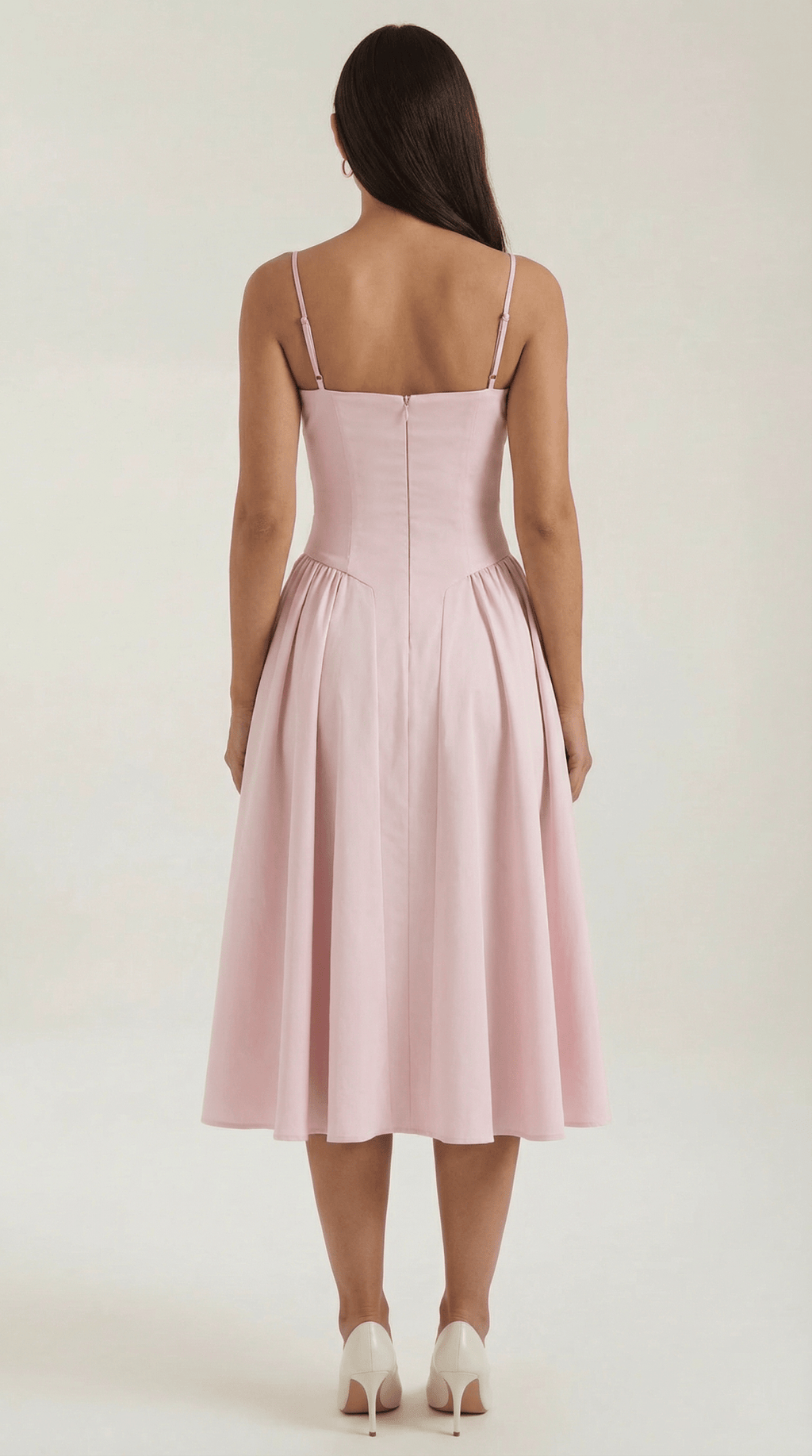 Sukienka midi gorsetowa – dekolt w serce, ramiączka - Arkadya Outlet - Women Midi Dress