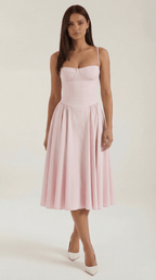 Sukienka midi gorsetowa – dekolt w serce, ramiączka - Arkadya Outlet - Women Midi Dress