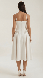 Sukienka midi gorsetowa – dekolt w serce, ramiączka - Arkadya Outlet - Women Midi Dress