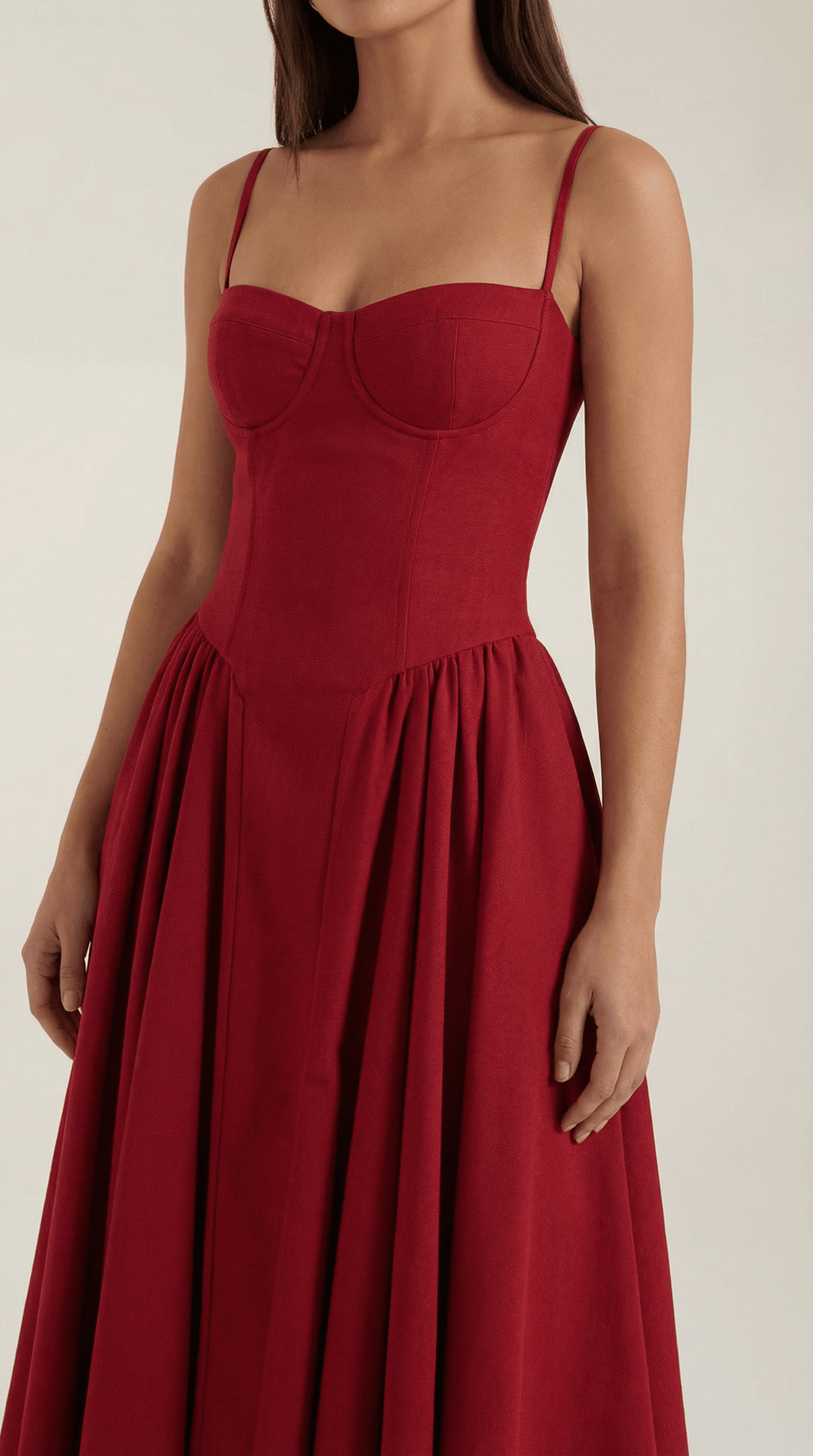 Sukienka midi gorsetowa – dekolt w serce, ramiączka - Arkadya Outlet - Women Midi Dress