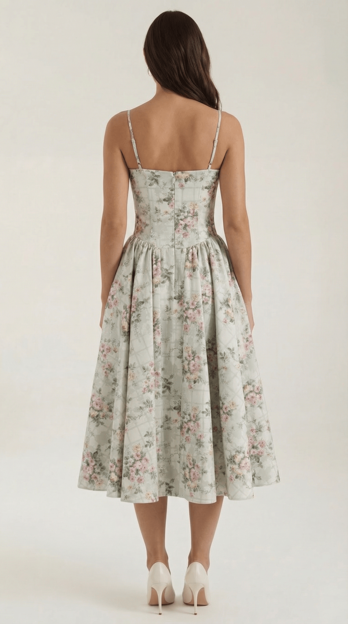 Sukienka midi gorsetowa – dekolt w serce, ramiączka - Arkadya Outlet - Women Midi Dress