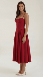 Sukienka midi gorsetowa – dekolt w serce, ramiączka - Arkadya Outlet - Women Midi Dress