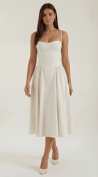 Sukienka midi gorsetowa – dekolt w serce, ramiączka - Arkadya Outlet - Women Midi Dress